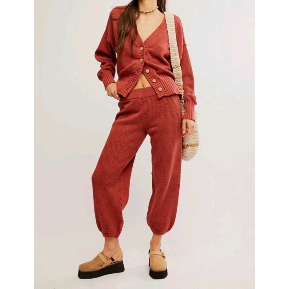 Free People Beach Set Size Small Sunset Canyon Knit Joggers AND Hailee Cardigan